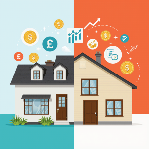 Representación visual de la comparativa de costes entre una Vivienda Unifamiliar y una Tiny Home, clave para el análisis económico de tu futuro hogar.